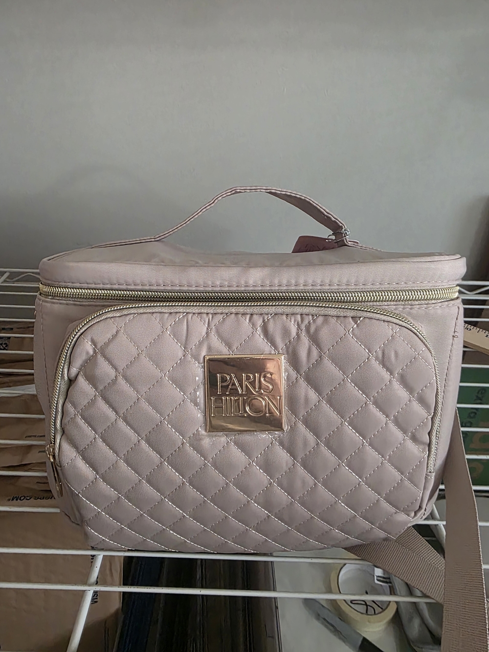 Paris Hilton Quilted Cream Cosmetic Travel Bag